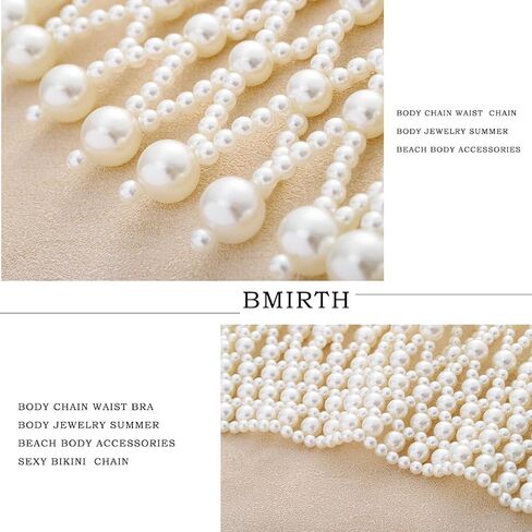 Bmirth لؤلؤة شال الجسم سلسلة اللؤلؤ الكتف القلائد مجوهرات الجسم الصيف شاطئ الجسم اكسسوارات صحن سلاسل الجسم الطرف in Kuwait