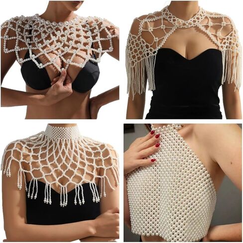 Bmirth لؤلؤة شال الجسم سلسلة اللؤلؤ الكتف القلائد مجوهرات الجسم الصيف شاطئ الجسم اكسسوارات صحن سلاسل الجسم الطرف in Kuwait