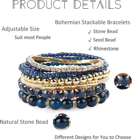 مجموعة Subiceto من 6 أساور بوهيمية قابلة للتكديس للنساء، متعددة الطبقات، أساور قابلة للتمدد، مجموعة أساور ساحرة in Kuwait