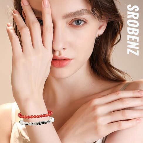 SROBenz 14 قطعة من الأحجار الكريمة 6 مم مجموعة أساور مطرزة شبه ثمينة مستديرة للنساء والرجال والبنات كريستال شفاء ممتد من حجر الخرز أساور الطاقة مجوهرات in Kuwait