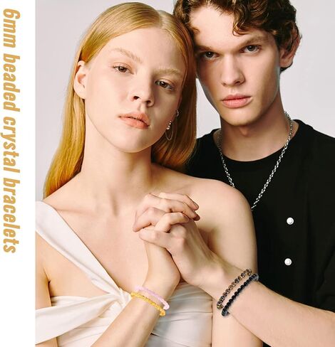 SROBenz 14 قطعة من الأحجار الكريمة 6 مم مجموعة أساور مطرزة شبه ثمينة مستديرة للنساء والرجال والبنات كريستال شفاء ممتد من حجر الخرز أساور الطاقة مجوهرات in Kuwait