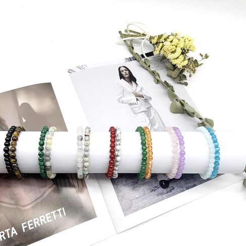 SROBenz 14 قطعة من الأحجار الكريمة 6 مم مجموعة أساور مطرزة شبه ثمينة مستديرة للنساء والرجال والبنات كريستال شفاء ممتد من حجر الخرز أساور الطاقة مجوهرات in Kuwait