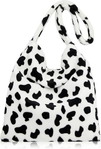 Fluffy Shoulder Bag Flower Cow Plush Underarm Handbag Bag Fluffy Purse Small Clutch Bag for Women Autumn Winter in Kuwait