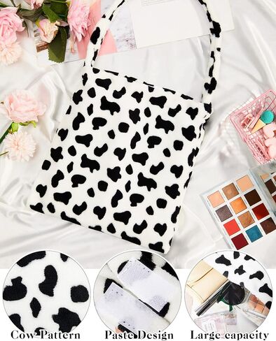 Fluffy Shoulder Bag Flower Cow Plush Underarm Handbag Bag Fluffy Purse Small Clutch Bag for Women Autumn Winter in Kuwait