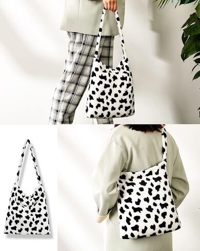 Fluffy Shoulder Bag Flower Cow Plush Underarm Handbag Bag Fluffy Purse Small Clutch Bag for Women Autumn Winter in Kuwait