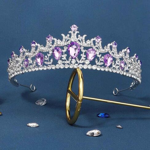 Gorgeous Silver Color Purple Rhinestone Tiaras Crowns Headbands Bride Party Crystal Diadem Bridal Wedding Crown Hair Ornaments in Kuwait