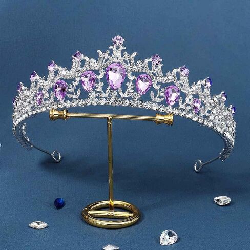 Gorgeous Silver Color Purple Rhinestone Tiaras Crowns Headbands Bride Party Crystal Diadem Bridal Wedding Crown Hair Ornaments in Kuwait