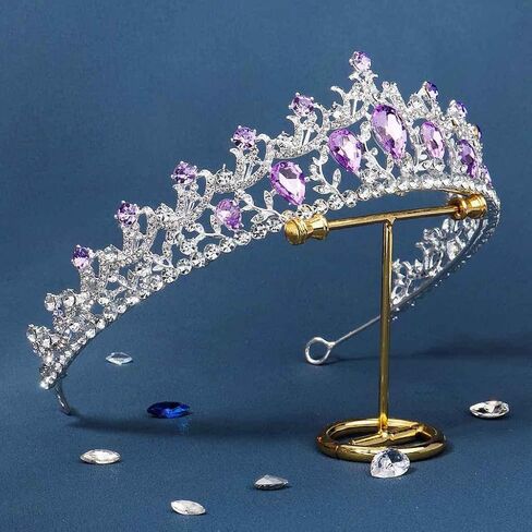 Gorgeous Silver Color Purple Rhinestone Tiaras Crowns Headbands Bride Party Crystal Diadem Bridal Wedding Crown Hair Ornaments in Kuwait