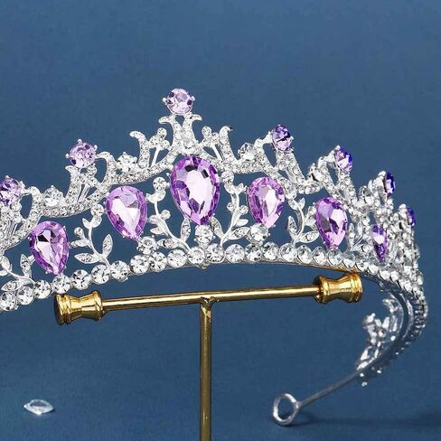 Gorgeous Silver Color Purple Rhinestone Tiaras Crowns Headbands Bride Party Crystal Diadem Bridal Wedding Crown Hair Ornaments in Kuwait