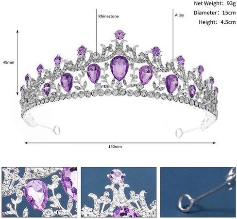 Gorgeous Silver Color Purple Rhinestone Tiaras Crowns Headbands Bride Party Crystal Diadem Bridal Wedding Crown Hair Ornaments in Kuwait