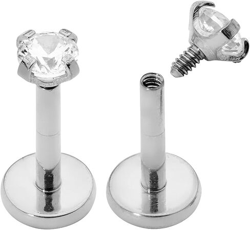 365 Sleepers 2PCS Titanium Implant Grade | 16G 18G Internally Threaded Gem Labret | CZ Crystal Flat Back Studs | Monroe Lip Tragus Nose Helix Cartilage Earrings | Body Piercing Jewelry 6mm-8mm in Saudi Arabia