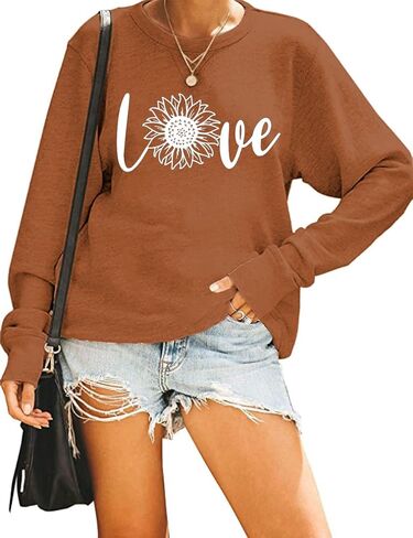 سويت شيرت نسائي من Qbily مطبوع عليه زهور كاجوال للخريف برسومات الزهور البرية in Kuwait