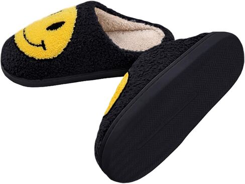 Naichuo Smile Face Slippers for Women, Retro Soft Plush Comfy Warm Fuzzy Fluffy House Slippers, Anti-Skid Slip-on Bedroom Slipper in Kuwait