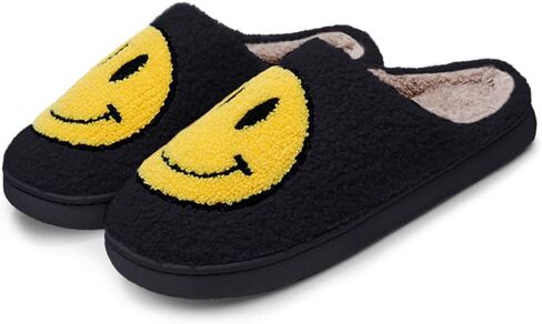 Naichuo Smile Face Slippers for Women, Retro Soft Plush Comfy Warm Fuzzy Fluffy House Slippers, Anti-Skid Slip-on Bedroom Slipper in Kuwait
