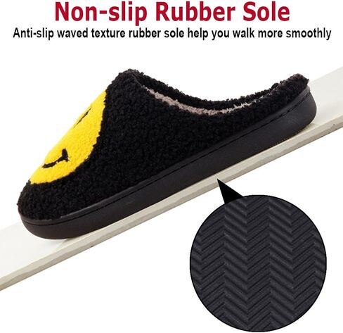 Naichuo Smile Face Slippers for Women, Retro Soft Plush Comfy Warm Fuzzy Fluffy House Slippers, Anti-Skid Slip-on Bedroom Slipper in Kuwait