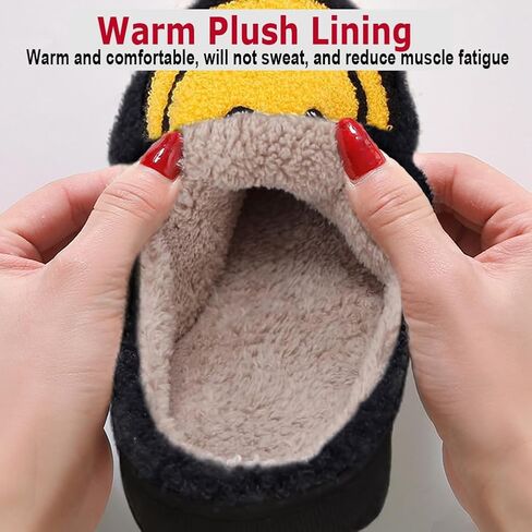 Naichuo Smile Face Slippers for Women, Retro Soft Plush Comfy Warm Fuzzy Fluffy House Slippers, Anti-Skid Slip-on Bedroom Slipper in Kuwait