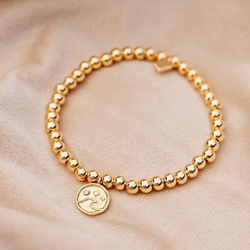 Pura Vida Bracelet Gold Wave Metal Charm Bracelet - Beaded Bracelet with Stretchable Cord, String Bracelet for Women - Stackable Bracelets for Teen Girls, Handmade Bracelets for Teens - One Size in Saudi Arabia