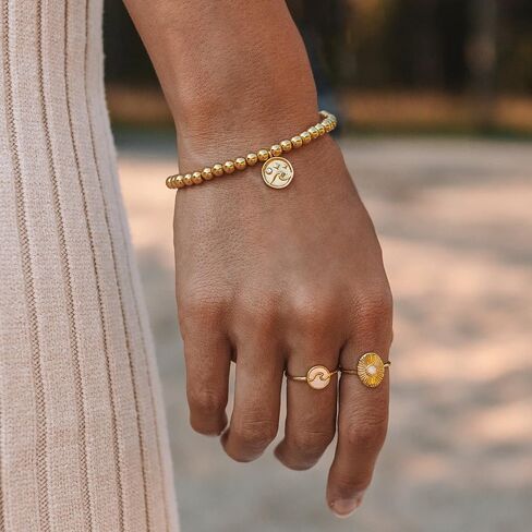 Pura Vida Bracelet Gold Wave Metal Charm Bracelet - Beaded Bracelet with Stretchable Cord, String Bracelet for Women - Stackable Bracelets for Teen Girls, Handmade Bracelets for Teens - One Size in Saudi Arabia