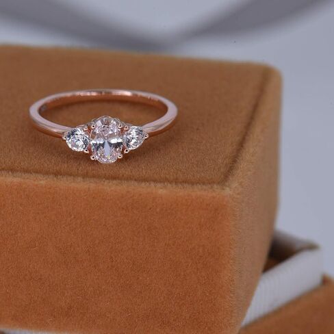 زهر وهوى فضة 925 6x4 مللي متر 0.5 قيراط البيضاوي قص 3-ستون خاتم الخطوبة تشيكوسلوفاكيا وعد المرأة خاتم الزواج الزفاف in Kuwait