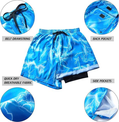 EZRUN رجل السباحة جذوع سريعة الجافة 5 بوصة مجلس السراويل ملابس السباحة مع بطانة ضغط مضحك عادية شاطئ سراويل للسباحة in Kuwait