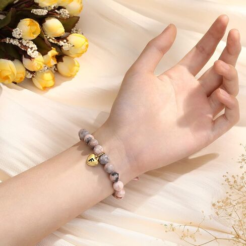 MIXJOY Cute Initial A-Z Pink Braided Bead Bracelet Heart 26 Letters Handmade Natural Stone Bracelet for Girls, 6.3"-8.6" Adjustable in Saudi Arabia