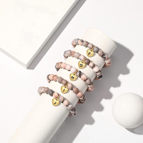MIXJOY Cute Initial A-Z Pink Braided Bead Bracelet Heart 26 Letters Handmade Natural Stone Bracelet for Girls, 6.3"-8.6" Adjustable in Saudi Arabia
