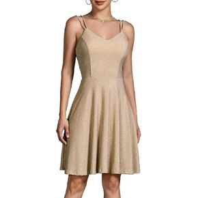 فستان كوكتيل نسائي من DRESSTELLS برقبة على شكل V وأشرطة سباغيتي وترتر لامع لحفلات العودة للوطن وحفلات السهرة فستان قصير in Kuwait