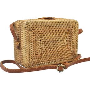 HAAN المرأة المنسوجة باليد ويكر راتان كروسبودي مستطيلة حقيبة بوهو محفظة - الولايات المتحدة صغير، اللون بني in Kuwait