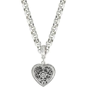 1928 Jewelry Silver Tone Filigree Heart Necklace 16 Adj. in Kuwait