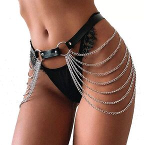 Asooll Punk Leather Waist Chain Black Body Chain Harness Belly Belt Chain Fashion Party Nightclub Body Accessories Jewelry for Women and Girls in Saudi Arabia