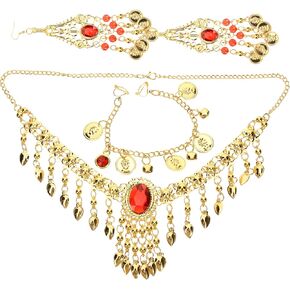 USHOBE أقراط نسائية للرقص الشرقي مجموعة مجوهرات ذهبية ترتر سلاسل رأس نسائية عملات معدنية عتيقة أقراط سلسلة أنف بوليوود مجوهرات على طراز الغجر لإكسسوارات الأداء مجوهرات نسائية in Kuwait