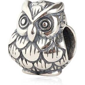Owl Charm 925 Sterling Silver Bird Charm Animal Charm Wisdom for Pandora Bracelet (B)