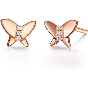 Carleen 14k Solid Rose Gold Real Genuine 0.06cttw Diamond Small Cute Butterfly Stud Earrings For Women Girls in Kuwait