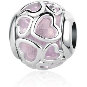 SBI Jewelry Pink Love Heart Charm Compatible Pandora Charm Bracelet Women Infinite Bead Forever Always Mom Daughter Wife Birthday Anniversary
