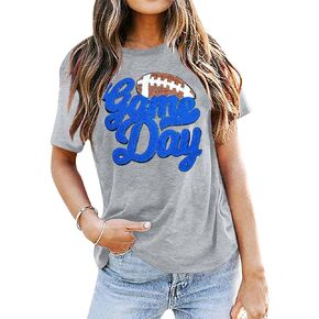 قميص للسيدات من Game Day، قمصان جرافيك برقعة لامعة لكرة القدم Sunday Funday، تي شيرت عتيق لموسم كرة القدم بأكمام قصيرة in Kuwait