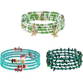ELABEST African Crystal Waist Beads for Women Stretching 3Pcs Stone Belly Beads Colorful Handmade Beaded Waist Jewelry Accessories Body Chain in Kuwait