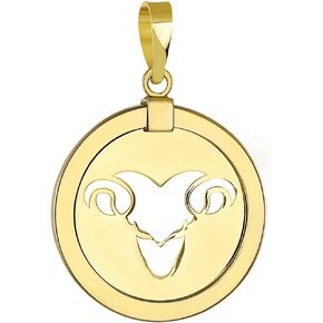 Jewelry America 14K Yellow Gold Reversible Round Ram Aries Zodiac Sign Pendant in Saudi Arabia