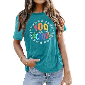 100 Days of School Shirt Women Teacher Shirts 100th Day of School T Shirt Causal Inspirational Tops