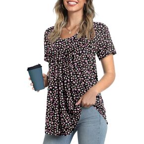 LONGYUAN Womens Tunic Tops 2025 Short Sleeve Shirts Summer Casual Tee Comfy Blouses S-4XL