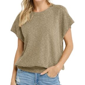 Saodimallsu Womens Short Sleeve Crewneck Sweater Summer Tops Casual Loose Knit Lightweight Basic Pullover Shirts in Saudi Arabia