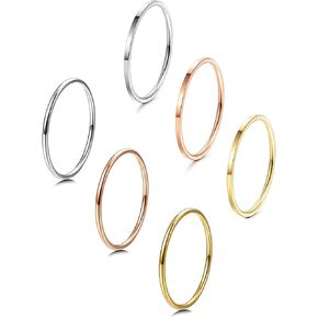 LOYALLOOK 1mm Stainless Steel Women's Plain Band Stacking Midi Rings Comfort Fit Wedding Band Ring 6pcs 5# in Kuwait