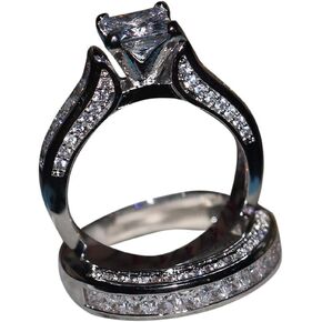 مجموعة خواتم خطوبة زفاف فاخرة ومشرقة 2 في 1 للسيدات من الفضة والألماس الأبيض in Kuwait