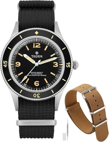 ساعة الضفدع التكتيكي ثورن 50 قامة أوتوماتيكية للغوص مع حزام ساعة من النايلون البني مقاس 20 مم، على الطراز العسكري in Kuwait