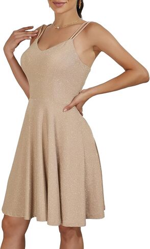 فستان كوكتيل نسائي من DRESSTELLS برقبة على شكل V وأشرطة سباغيتي وترتر لامع لحفلات العودة للوطن وحفلات السهرة فستان قصير in Kuwait