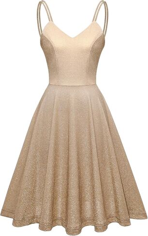 فستان كوكتيل نسائي من DRESSTELLS برقبة على شكل V وأشرطة سباغيتي وترتر لامع لحفلات العودة للوطن وحفلات السهرة فستان قصير in Kuwait