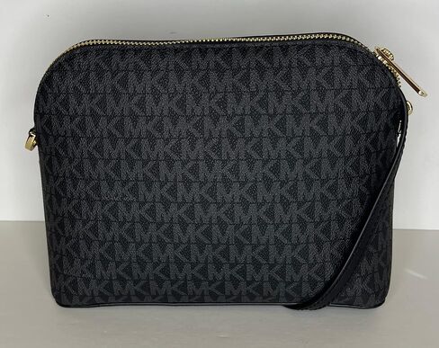 Michael Kors Jet Set Travel MD Dome XCross Crossbody bundled with SM TZ Coinpouch Purse Hook (Signature MK Black Gold/Black) in Saudi Arabia