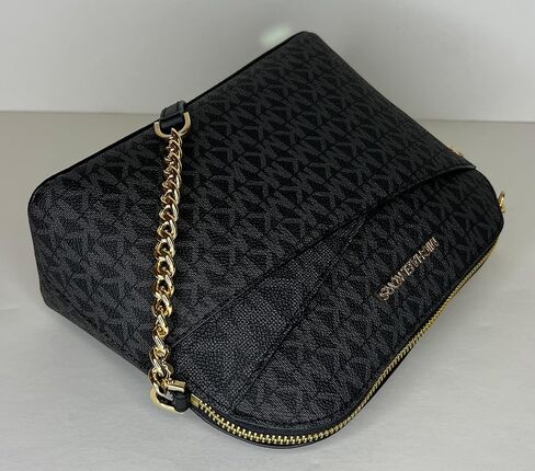 Michael Kors Jet Set Travel MD Dome XCross Crossbody bundled with SM TZ Coinpouch Purse Hook (Signature MK Black Gold/Black) in Saudi Arabia