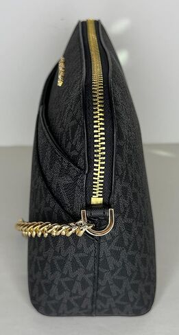 Michael Kors Jet Set Travel MD Dome XCross Crossbody bundled with SM TZ Coinpouch Purse Hook (Signature MK Black Gold/Black) in Saudi Arabia