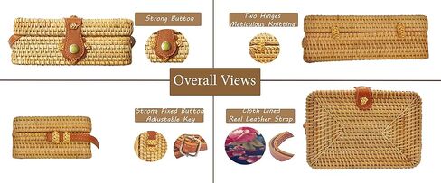 HAAN المرأة المنسوجة باليد ويكر راتان كروسبودي مستطيلة حقيبة بوهو محفظة - الولايات المتحدة صغير، اللون بني in Kuwait
