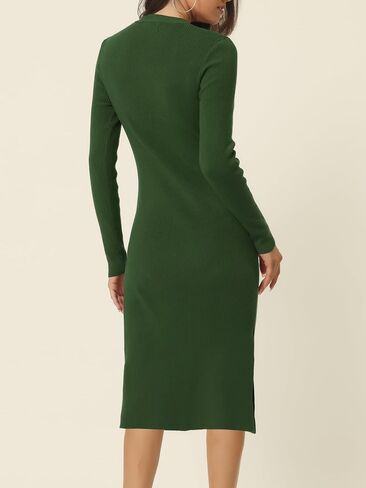 Seta T Women's Spring Fall Slit Hem Long Sleeve Ribbed Knit Dresses Square Neck Sweater Dress in Saudi Arabia